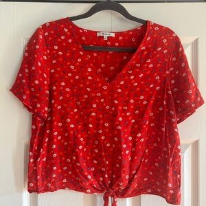 Madewell Blouse Womens Novel Prairie Posies Tie-Front Red Floral Top Size M